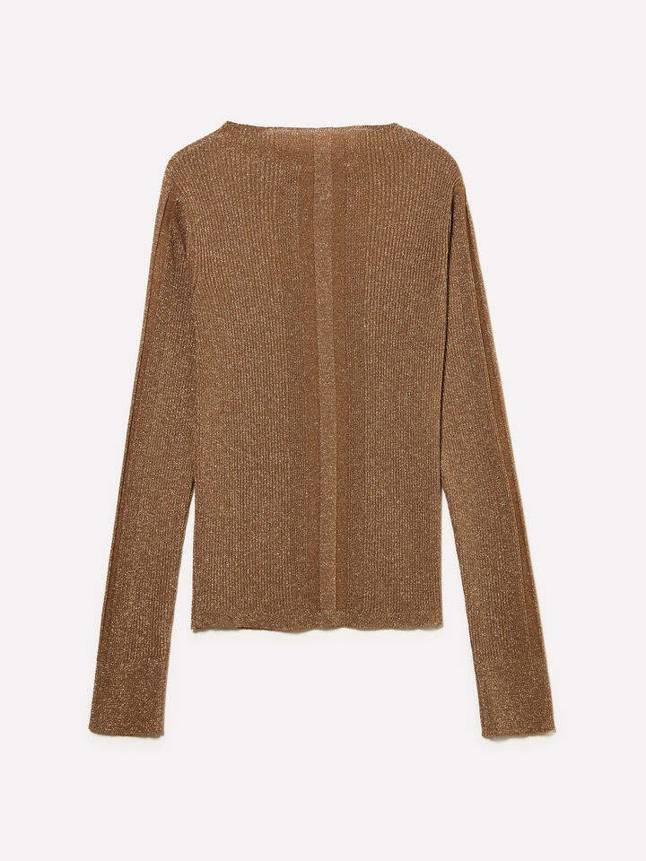 Beiger Pullover mit Lurex - rundhalspullover für damen - Braun | Sisley image number 6